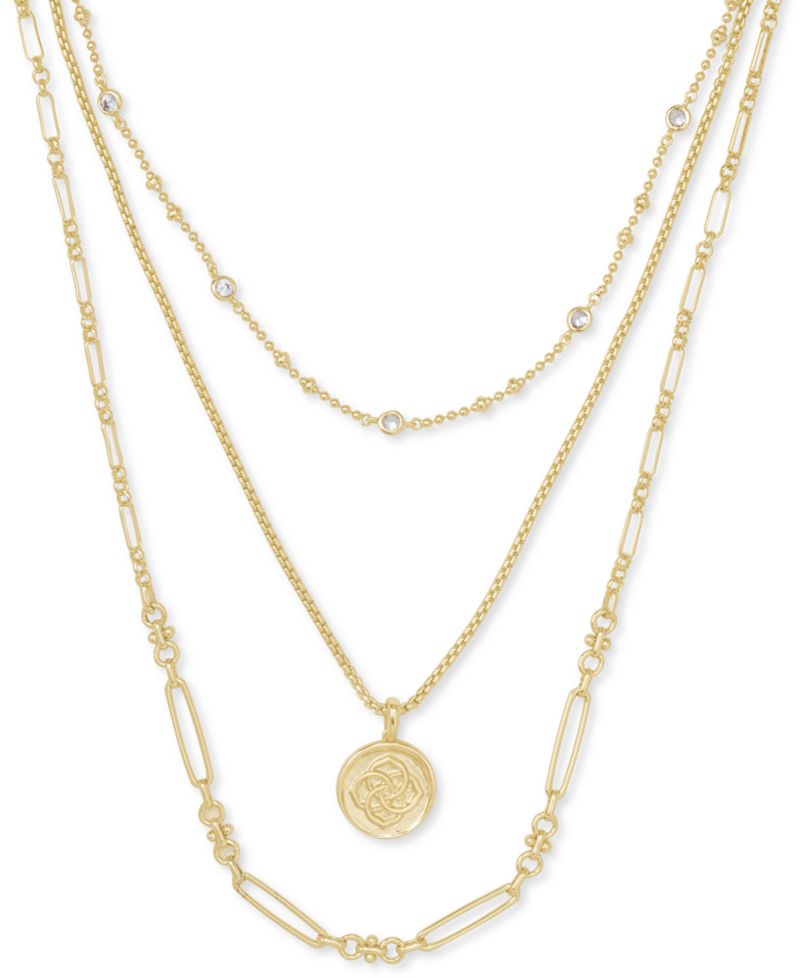 14k Gold-Plated Crystal & Medallion Charm Layered Necklace, 16" + 2" extender