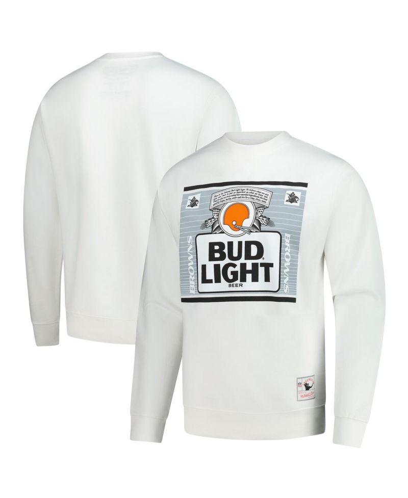 x Bud Men's Light White Cleveland Browns The Crest Pullover Sweatshirt