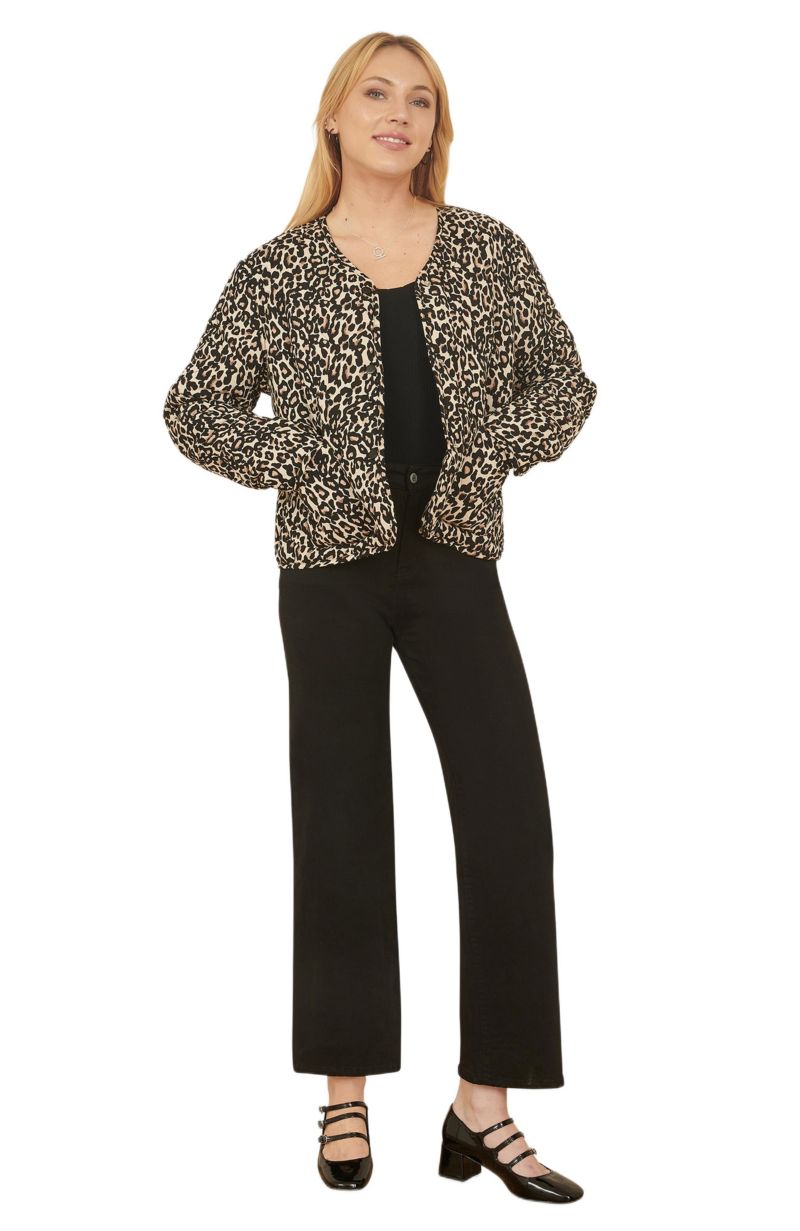 Women's Leopard Print Round Neck Boxy Jacket