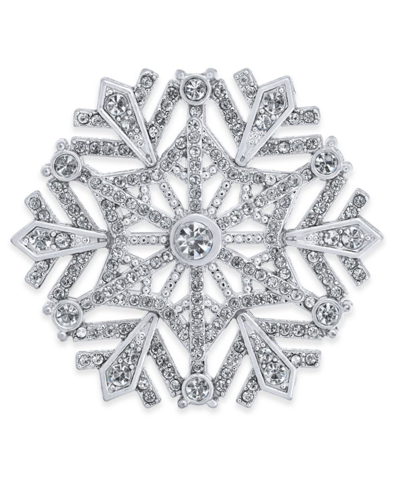 Silver-Tone Crystal Snowflake Pin