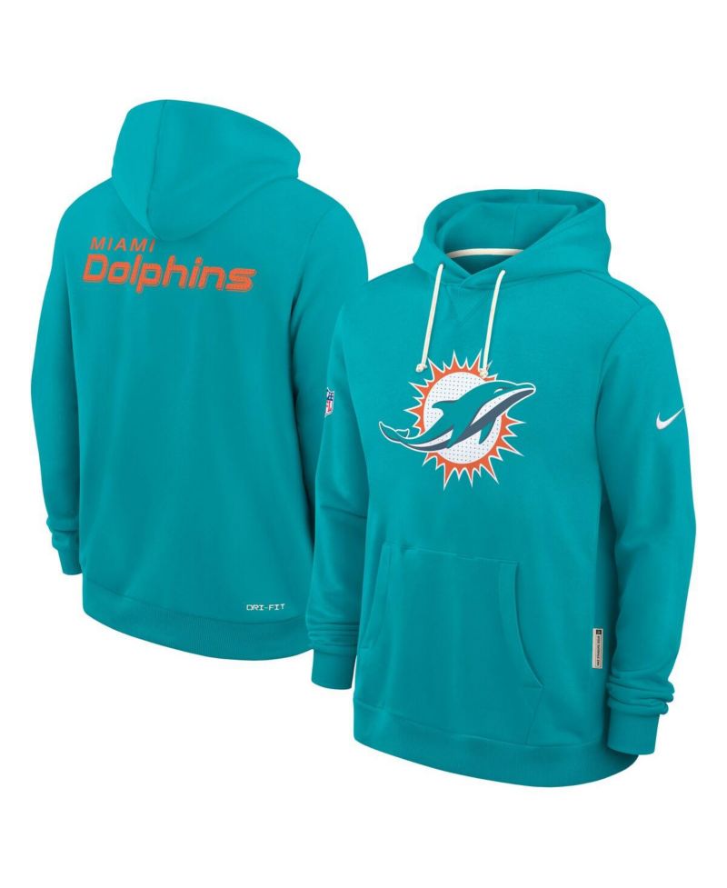 Men's Aqua Miami Dolphins Sideline Initial Home Performance Pullover Hoodie