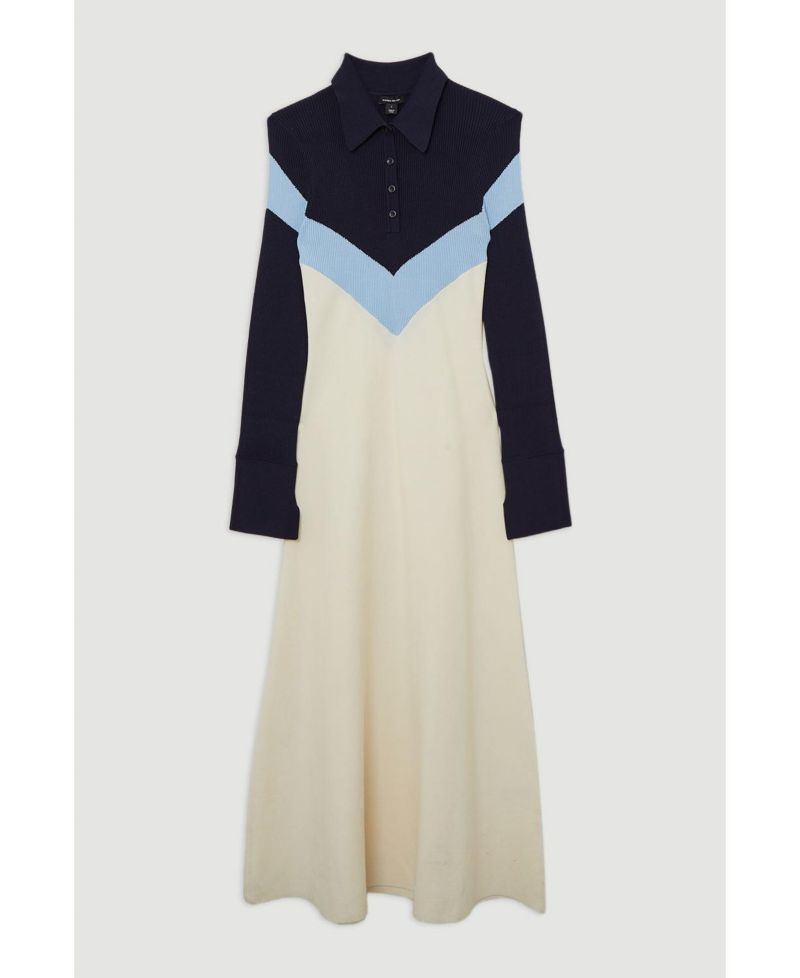 Women's Rib-Knit Polo Top Maxi Dress