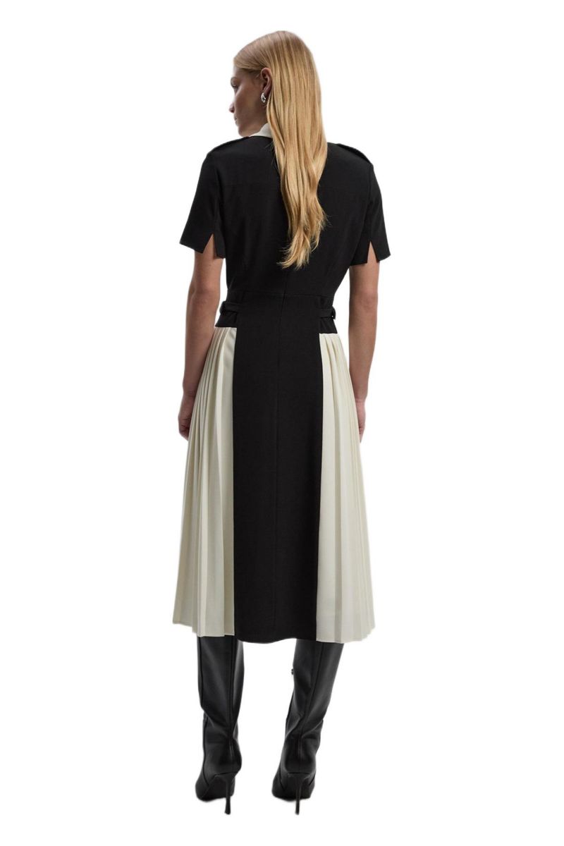 Women's Tailored Crepe Pleated Midi Shirt Dress