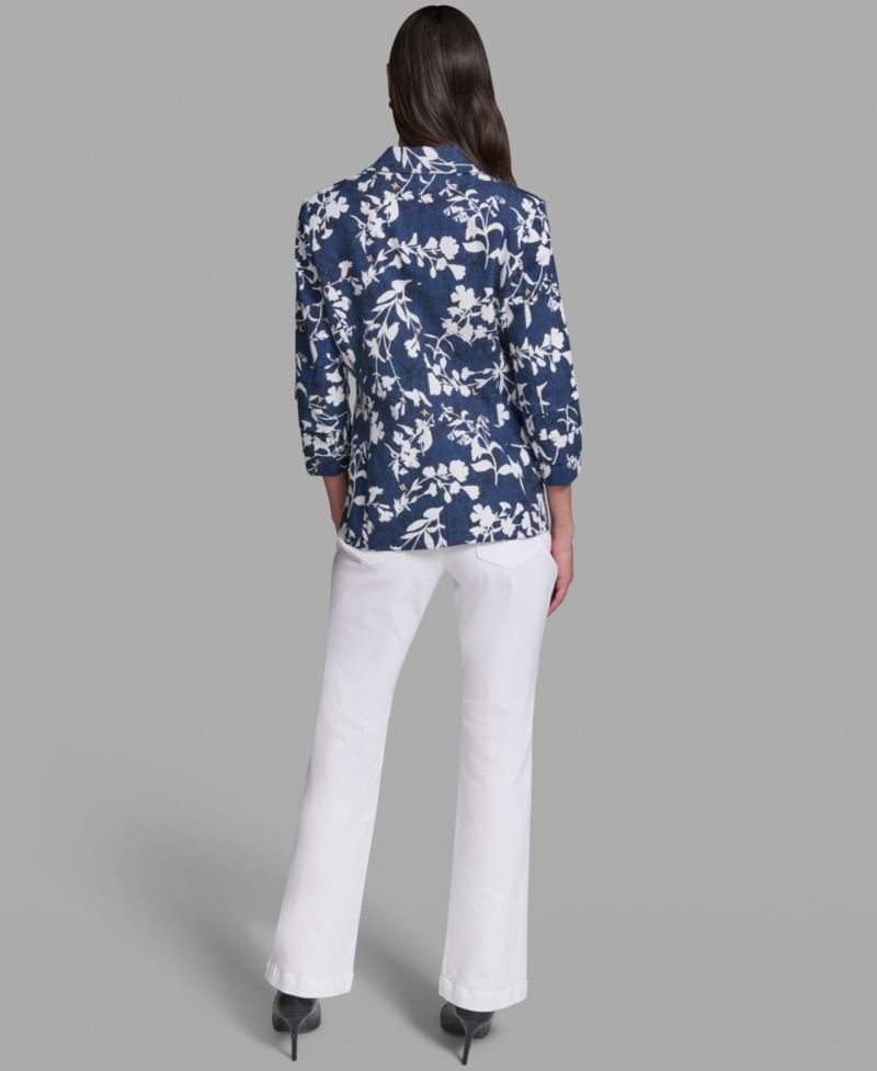 Petite Printed Collared Neck Blazer