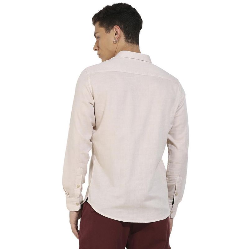 Men's Beige Basic Oxford Shirt