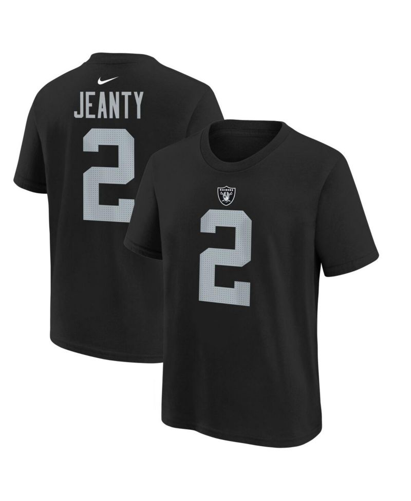 Big Boys and Girls Ashton Jeanty Black Las Vegas Raiders 2025 NFL Draft First Round Pick Name & Number T-Shirt