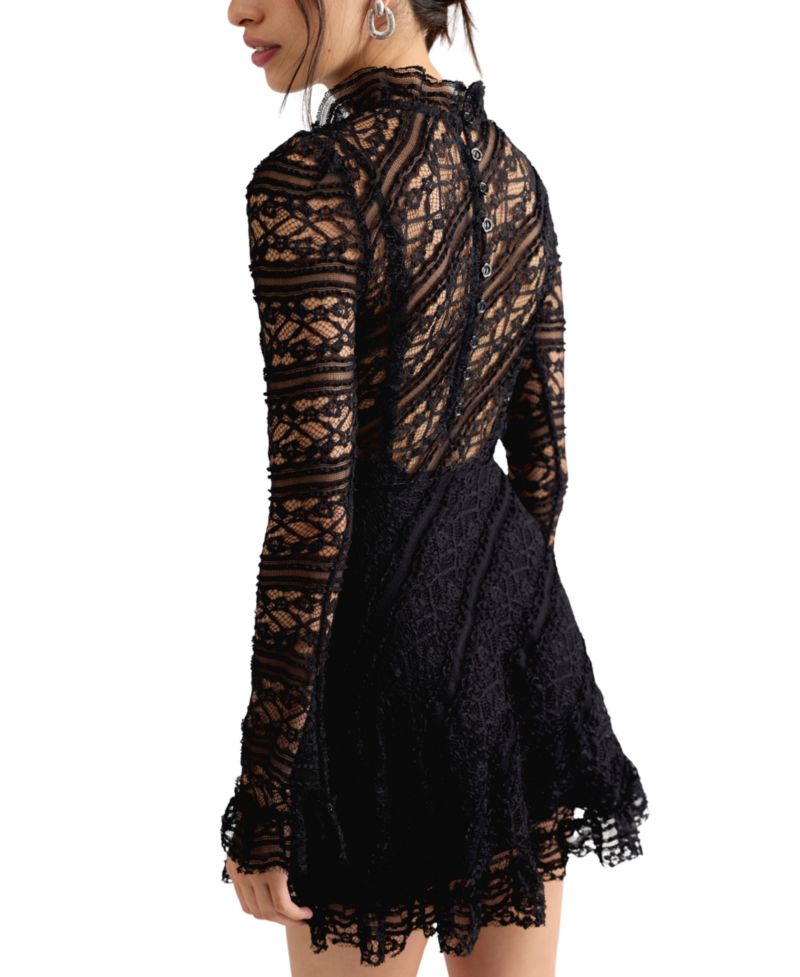 Women's Woodland Whispers Long-Sleeve Lace A-Line Mini Dress