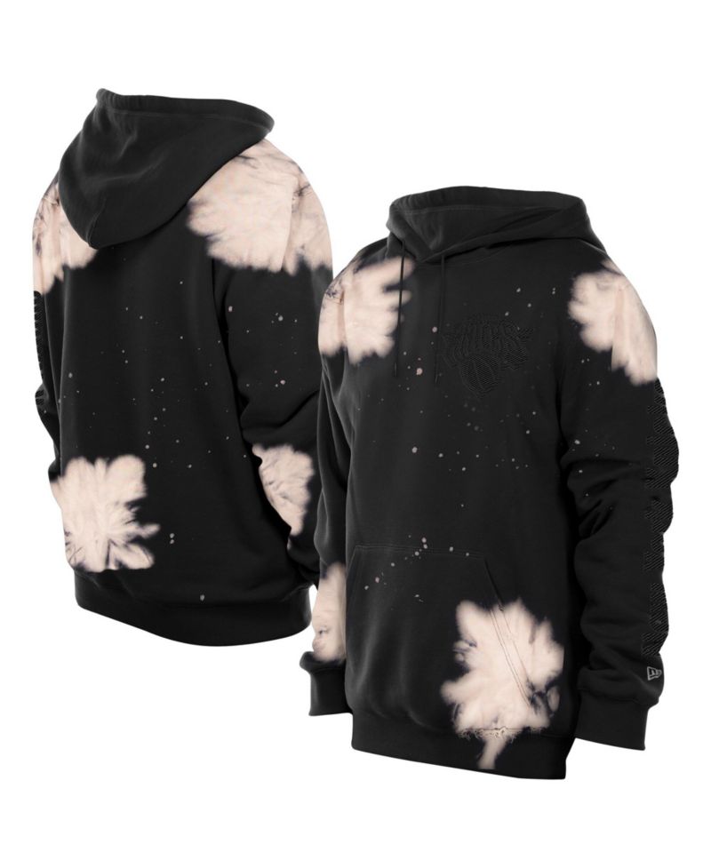 Men's Black New York Knicks Injection Bleached Out Raw Edge Hoodie
