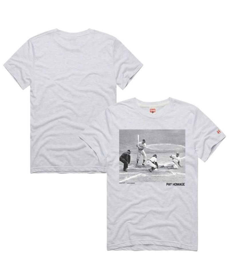 Men's Jackie Robinson Ash Brooklyn Dodgers Cooperstown Collection Pay Homage Player Graphic Tri-Blend T-Shirt