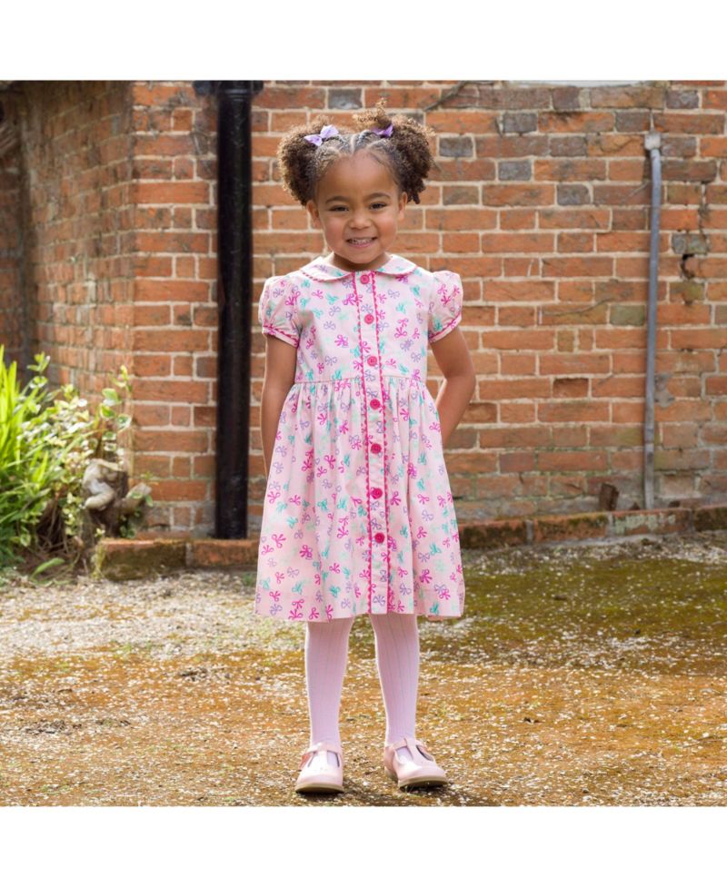 Toddler Girls' 2T-5T Bow-Print Puff-Sleeve Peter Pan Collar Dress