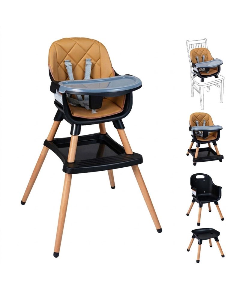 9-in-1 Convertible Baby High Chair with Storage Box and Wood Legs