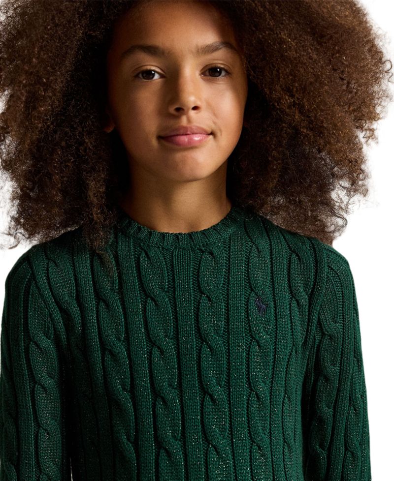 Girls' 7-16 Metallic Cable-Knit Sweater Dress