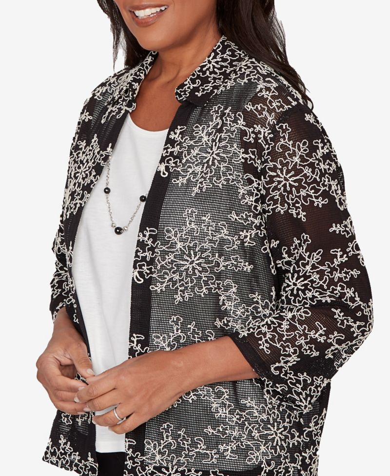 Women's Detail Driven Two-in-One Mesh Soutache Top with Necklace