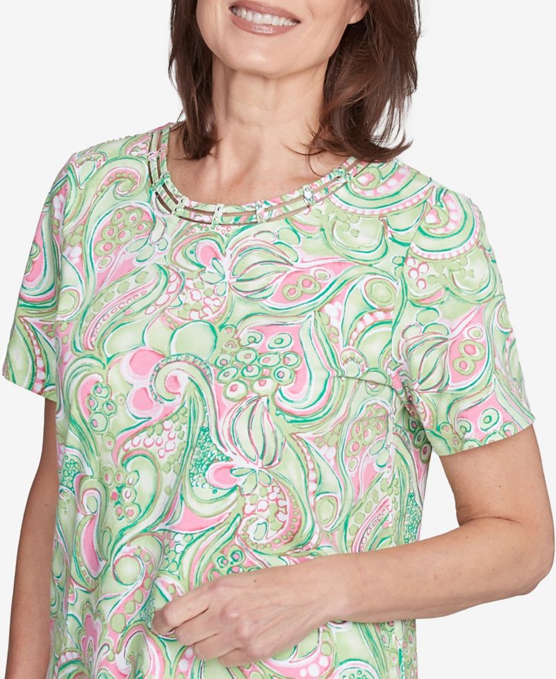 Petite Abstract Scroll Crew Neck Top