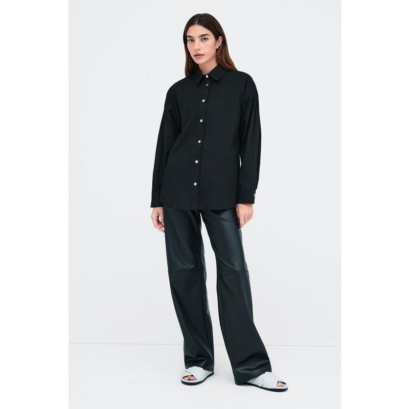 Women's Ezra Cropped-Back Cotton Poplin Button-Up Shirt with Dolman Sleeves