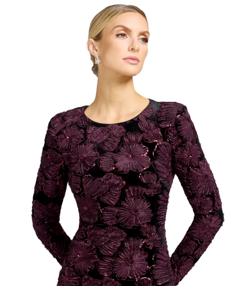 Women's Long-Sleeve Bodycon Floral-Print Midi Dress