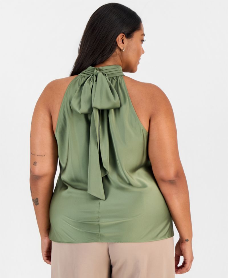 ASL Plus Size Tie-Mock-Neck Sleeveless Blouse