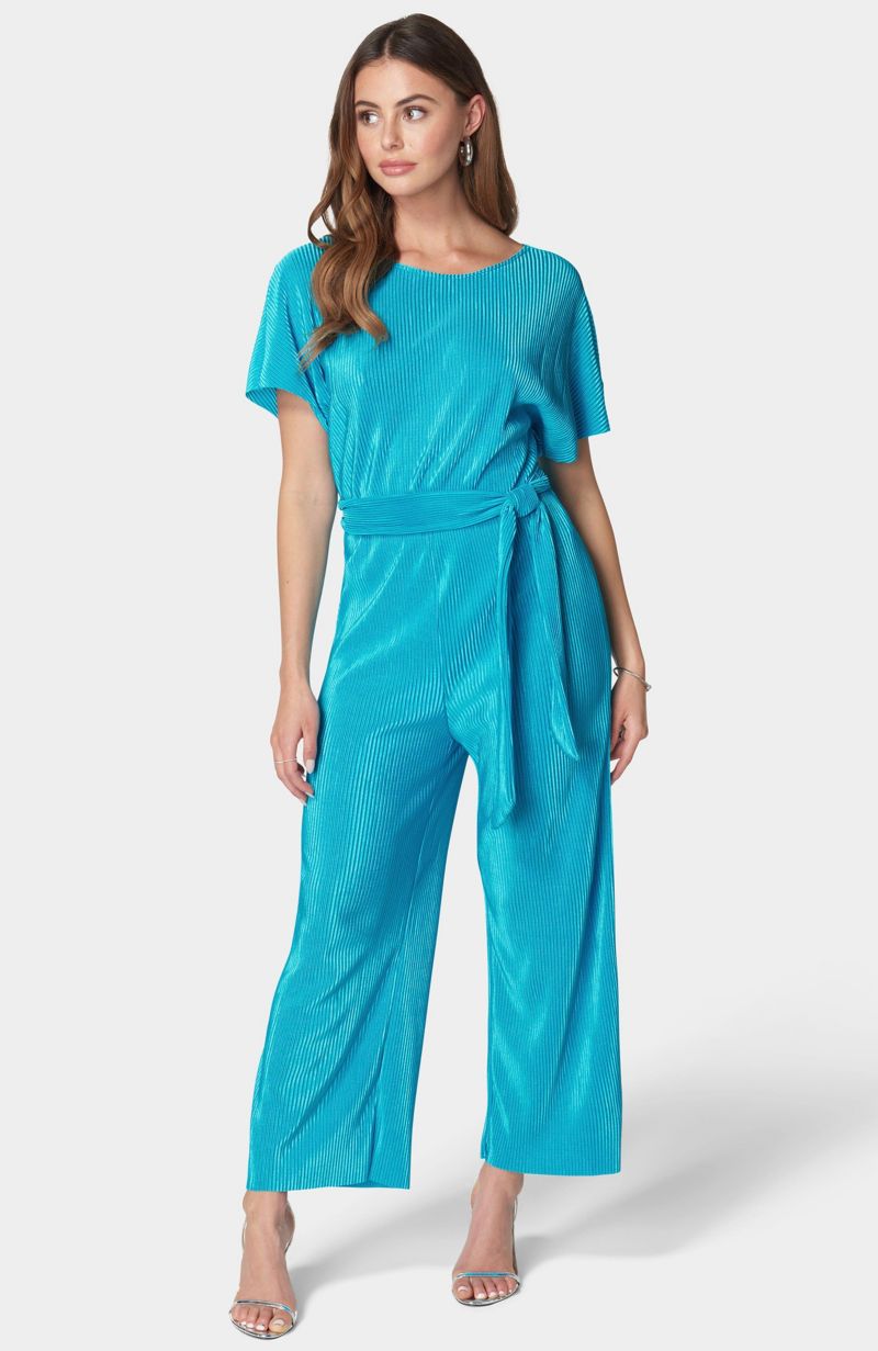 Women's Plisse Culotte Jumpsuit,Blue,XLarge