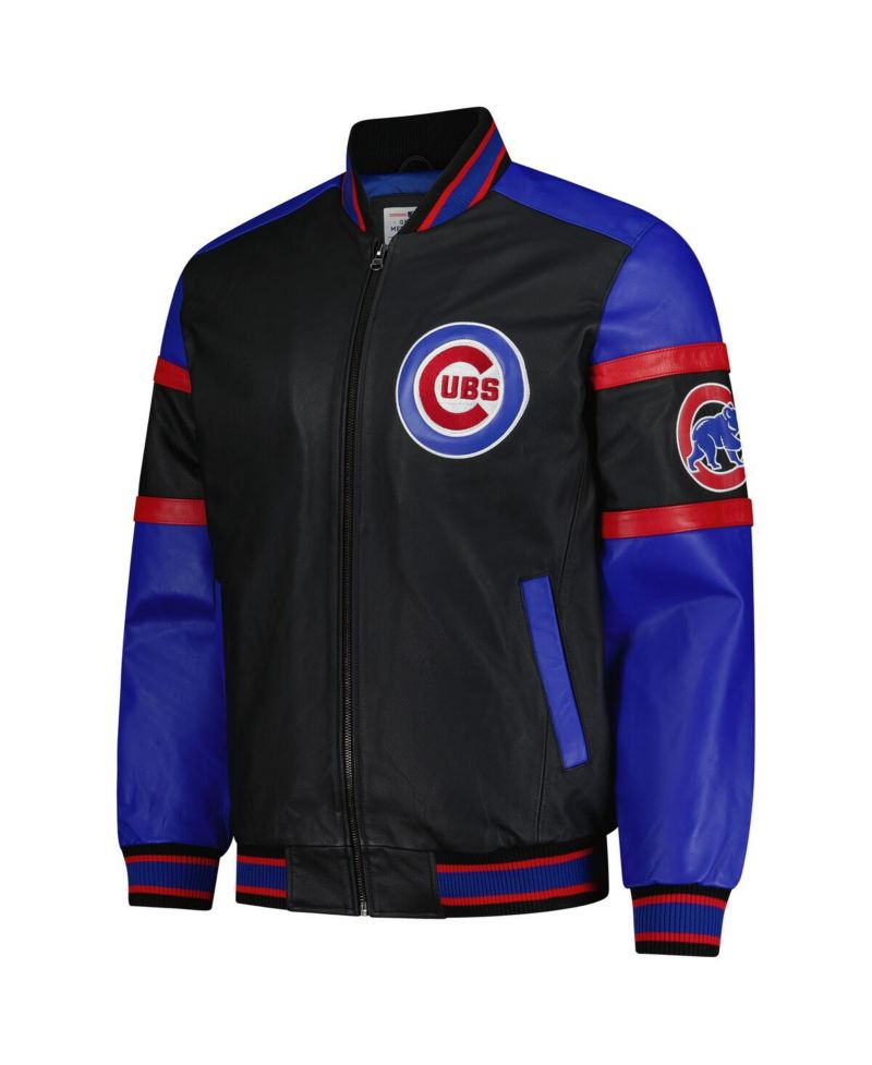 Men's Black Chicago Cubs Full-Zip Leather Varsity Jacket