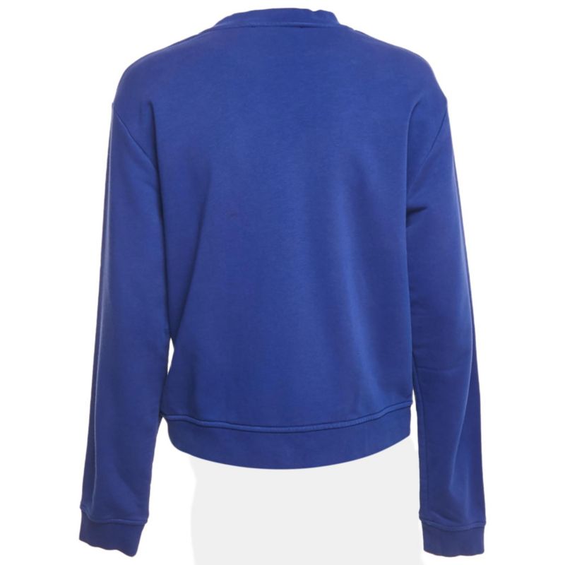 Women's Blue Printed Cotton Crew Neck Sweatshirt
