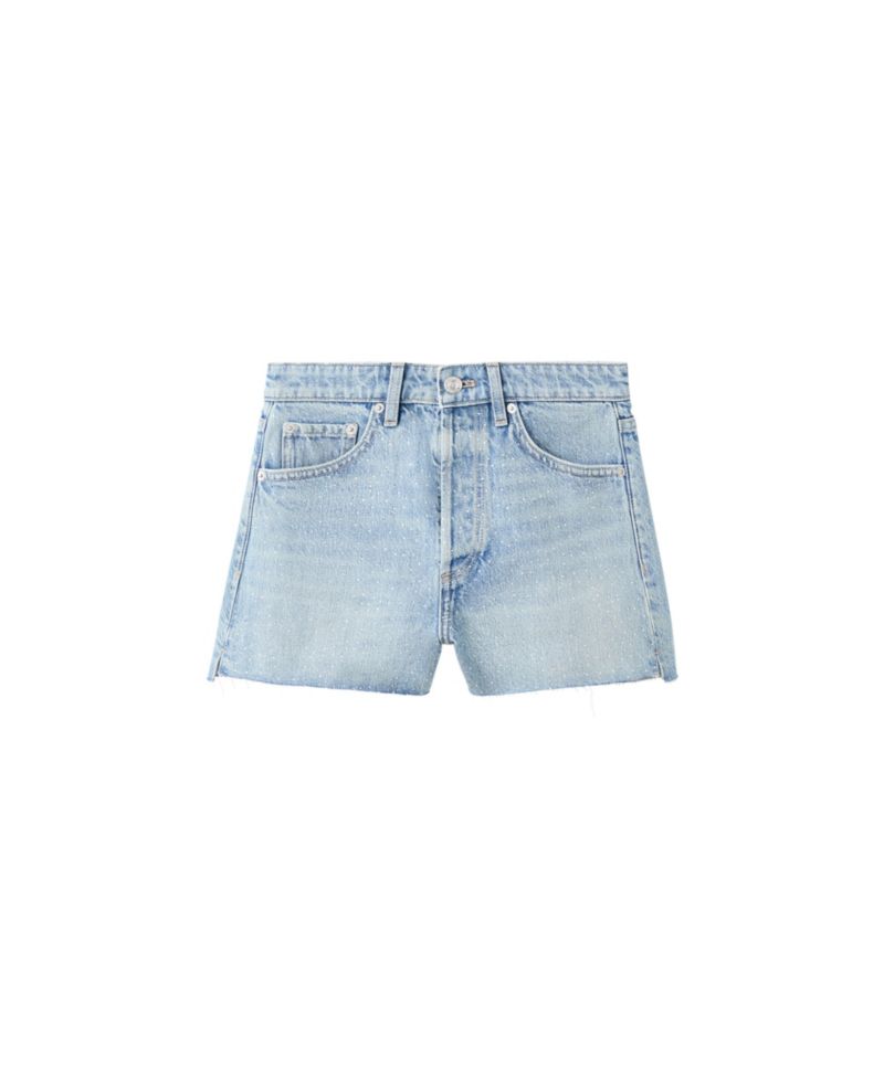 Women's Strass Mid-Rise Rhinestone Denim Shorts, 2.95" Inseam
