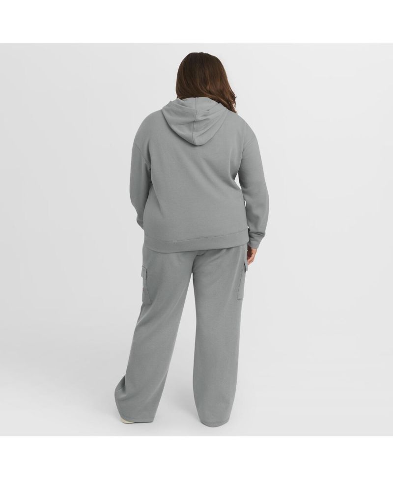 Women's Gray Chicago Cubs Plus Size Waffle-Knit Long-Sleeve Hoodie & Lounge Pant Set