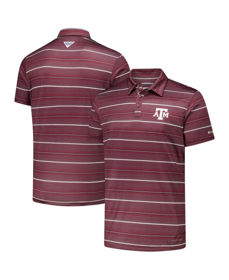 Men's Maroon Texas A&M Aggies PFG Super Terminal Tackle Omni-Shade Stripe Polo Shirt