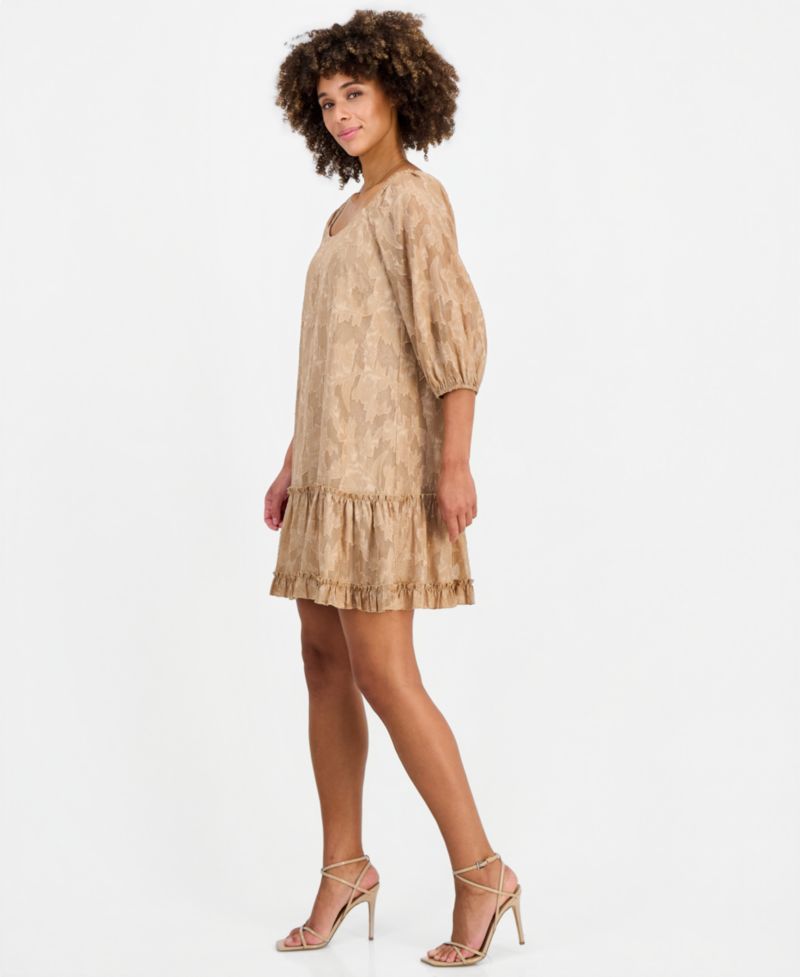 Women's Floral-Burnout Scoop Neck Ruffle-Hem A-Line Dress