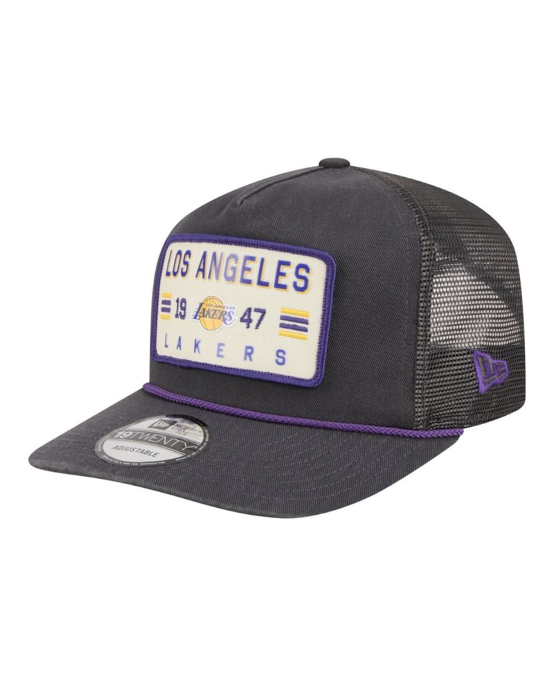Men's Charcoal Los Angeles Lakers Washed Patch 19TWENTY Adjustable Trucker Hat