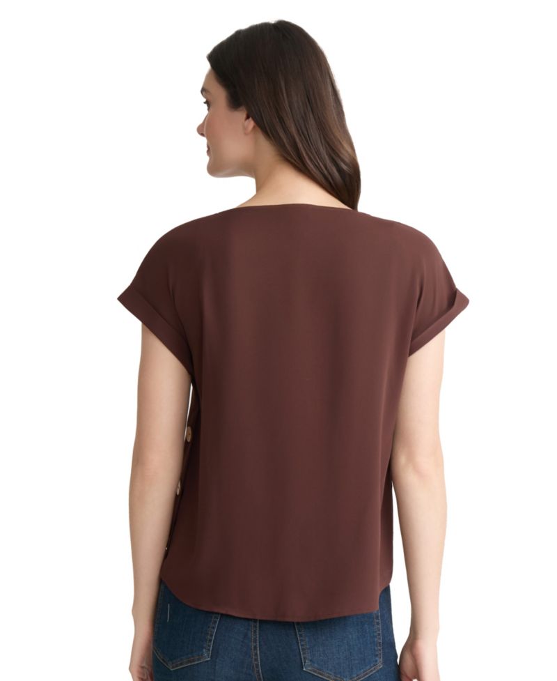 Women's Short-Sleeve Boat Neck Polyester Blouse