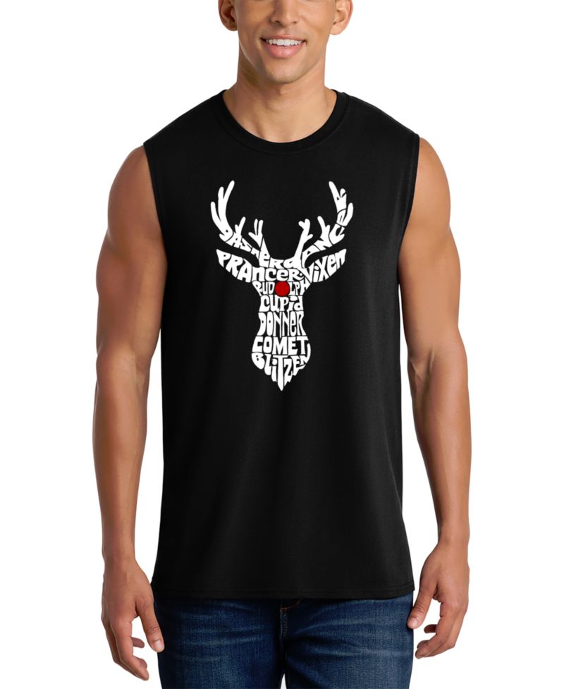 Men's Reindeer Christmas Word Art Graphic Tank Top
