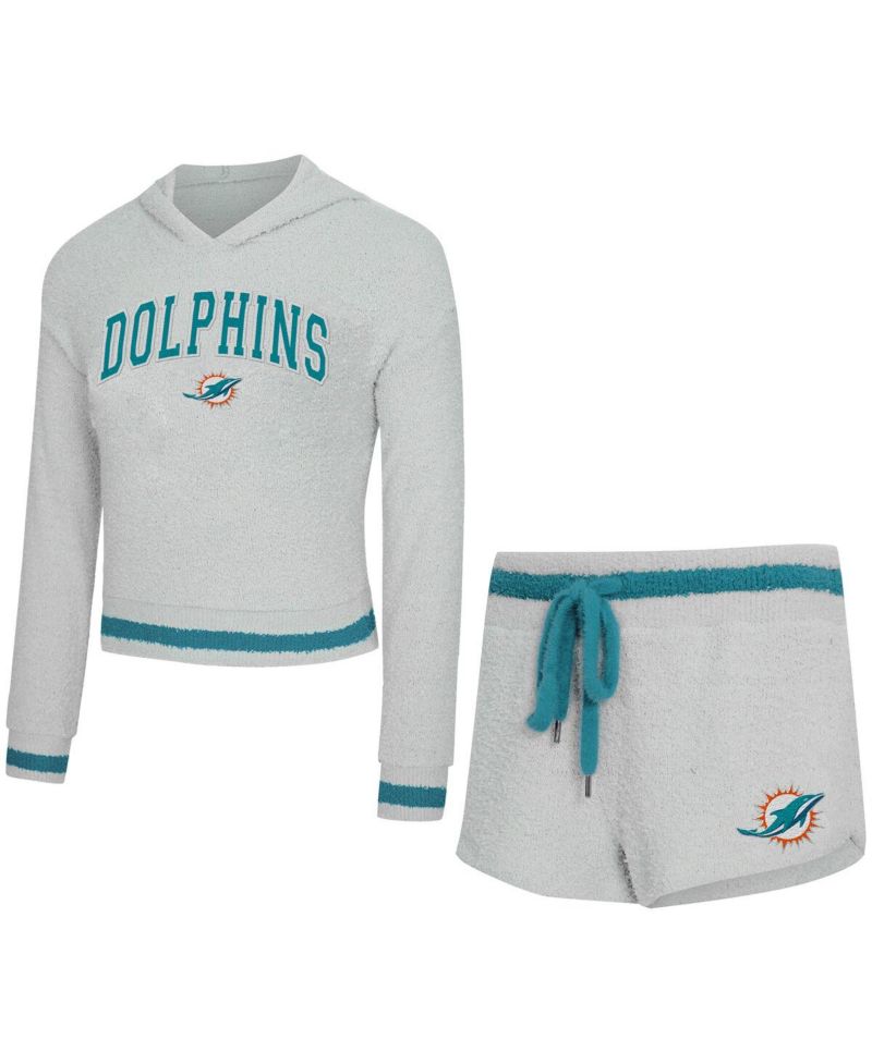 Women's 2-Piece Gray Miami Dolphins Whitley Long Sleeve Hoodie Top and Shorts set