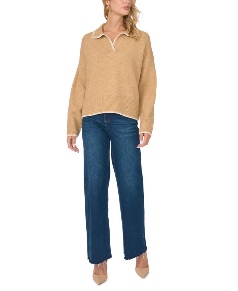 Women's Collared Long Sleeve with Contrast Tipping Sweater