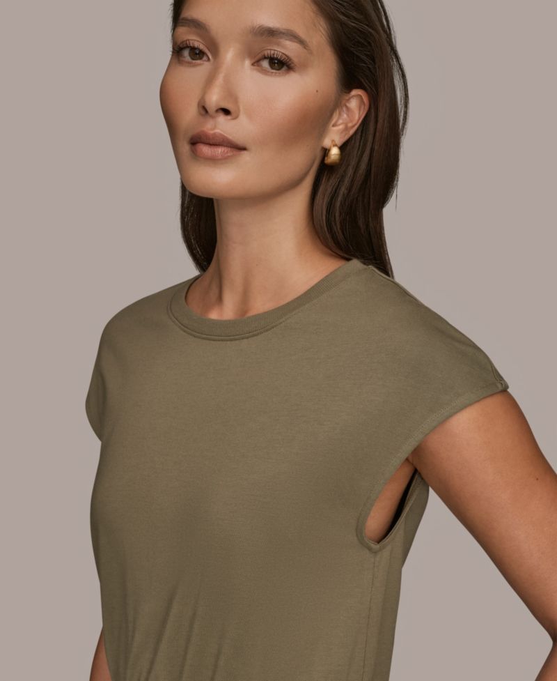Women's Cotton Jersey Hi Lo Cap Sleeve Crew Neck Dress