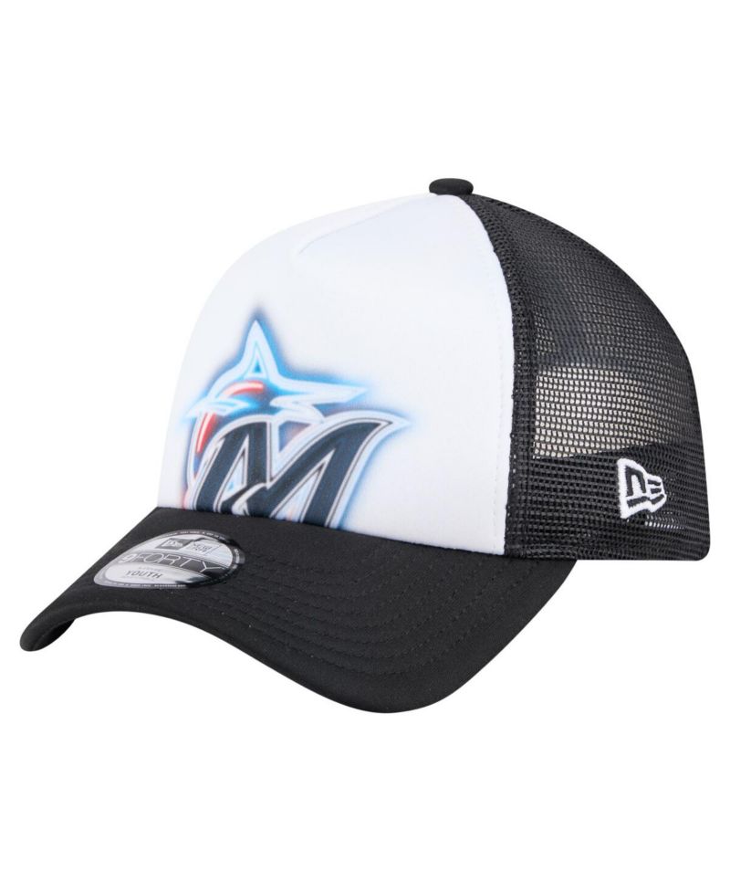 Toddler White/Black Miami Marlins Painted A-Frame 9FORTY Trucker Adjustable Hat