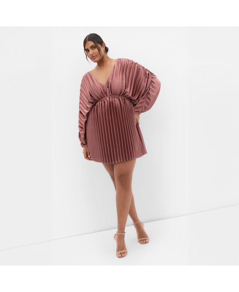 Plus Size Chloe Accordion Sleeve Pleat Dress