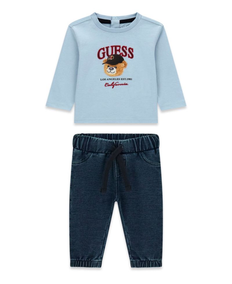 Baby Boys' Long-Sleeve Top and Knit Denim Pants, 2-Piece Set