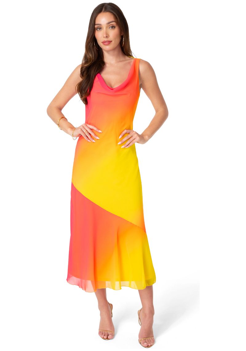 Women's Ombre Chiffon Cowl Maxi Dress