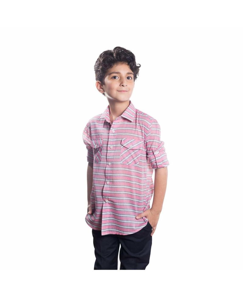 Little Boys Pink Slim Fit Striped Button-Down Shirt