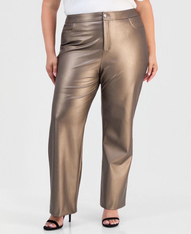 Plus Size High-Waist Metallic Bootcut Pants