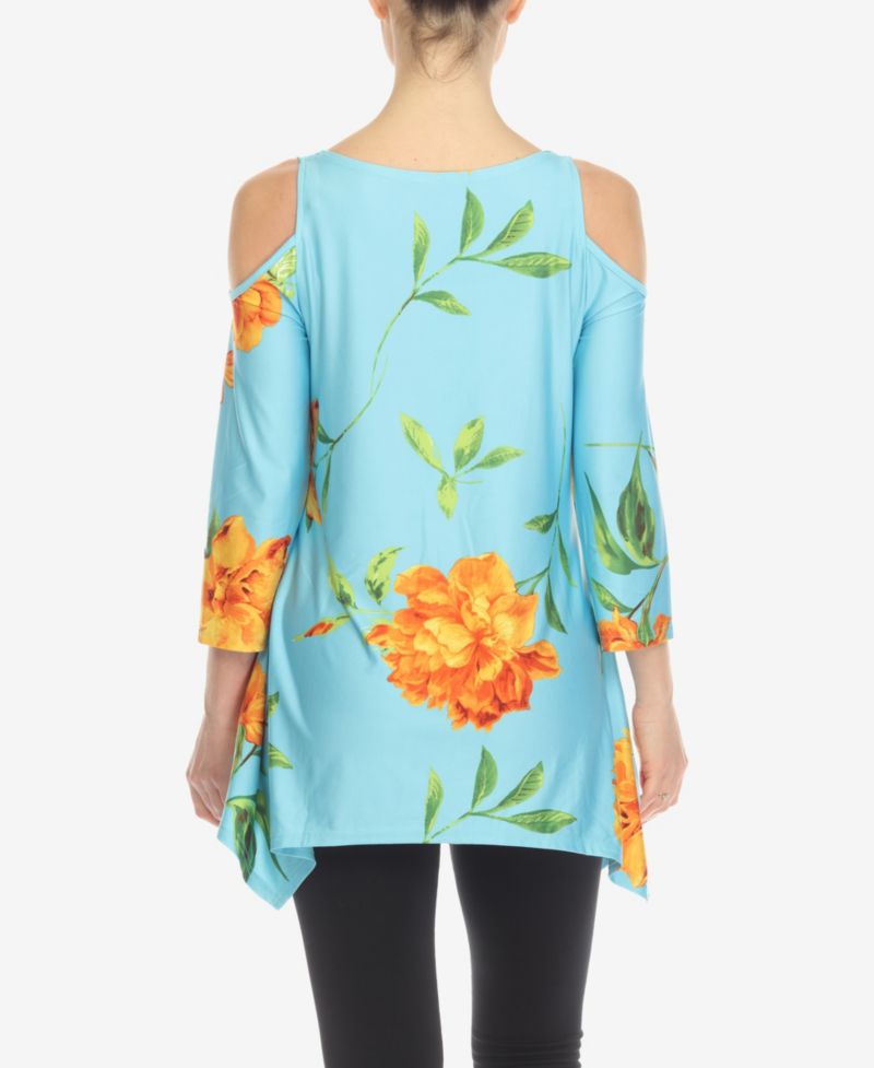 Women's Floral Printed Cold Shoulder Tunic Top