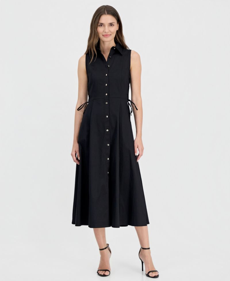 Women's Button-Front Side-Tie-Sleeveless Dress