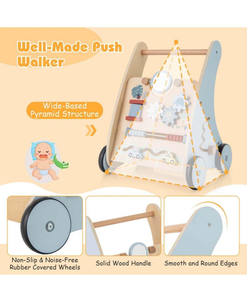 Wooden Baby Walker Push & Pull Walker with Multi-Activity Center