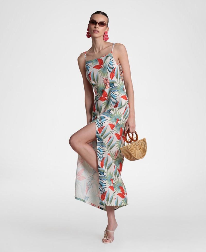 Women's Linen-Blend Maxi Slit Front Dress