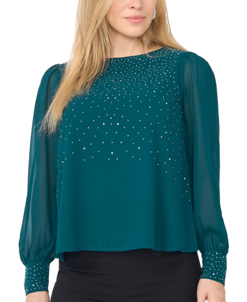 Women's Rhinestone Embellished Crewneck Top