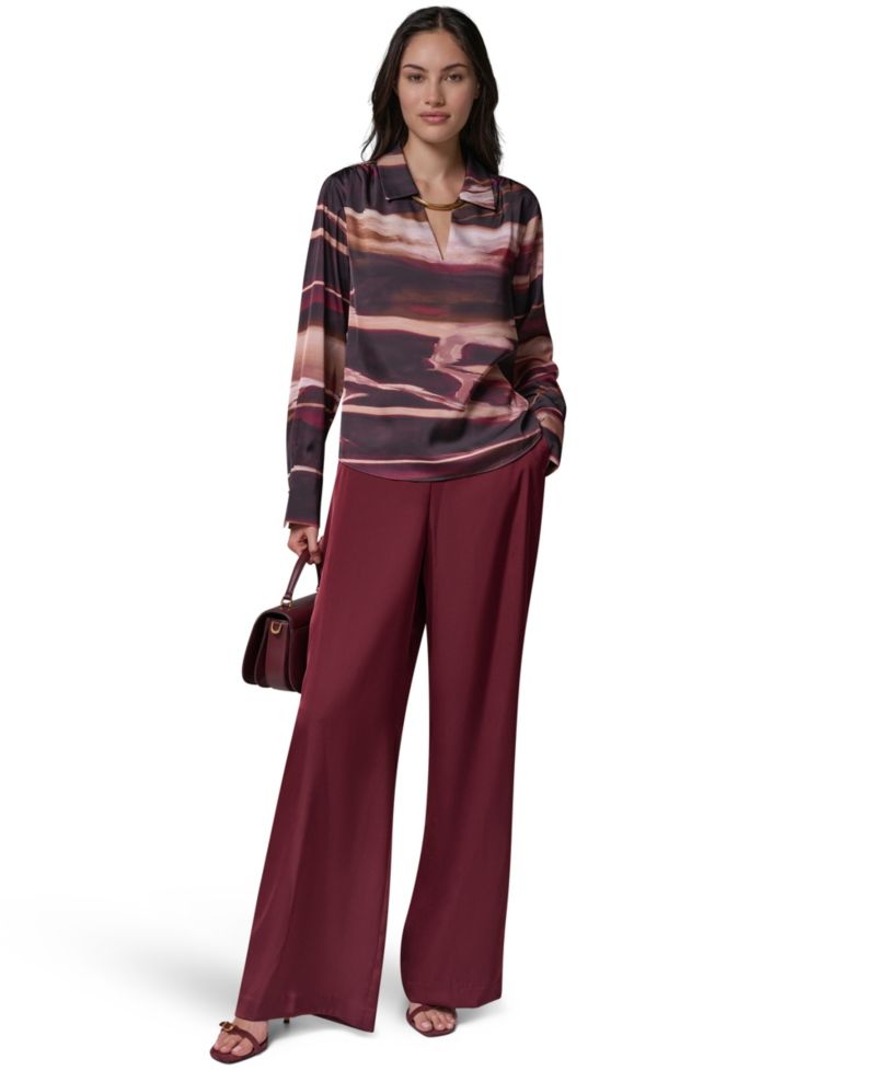 Women's Long-Sleeve V-Neck Satin Blouse