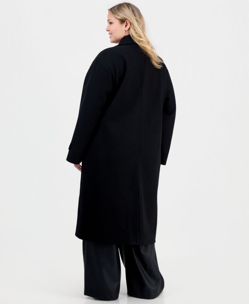 Women's Plus Size Double-Breasted Patch-Pocket Maxi Coat