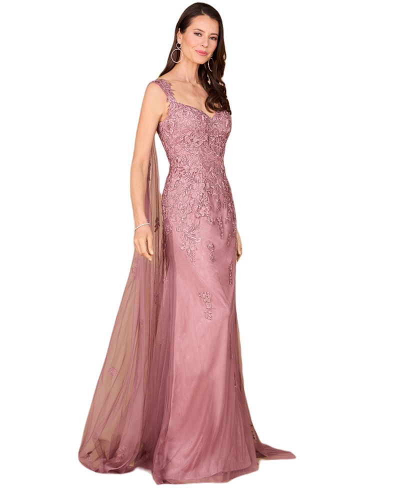 Women's Off Shoulder Mermaid Beaded Gown with Feathers