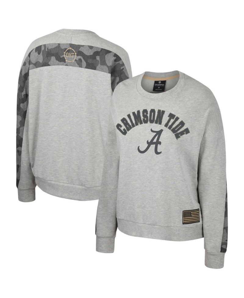 Women's Heather Gray Alabama Crimson Tide OHT Military-Inspired Appreciation Flag Rank Dolman Pullover Sweatshirt