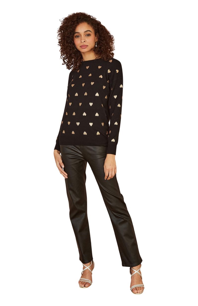 Women's Foil Heart Print Relaxed Fit Sweater